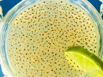 A Glass Of Lime Water With Chia Seeds.