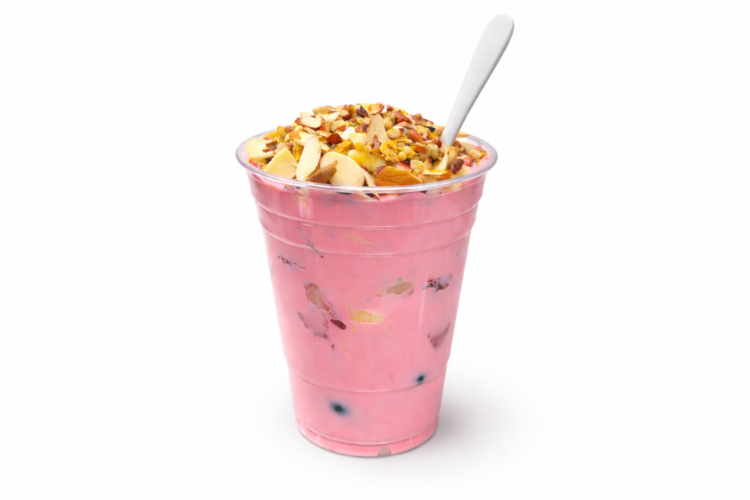 Strawberry Michoacana-style yogurt with fruit and nut toppings